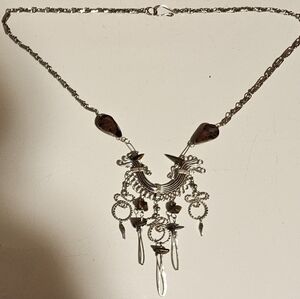 Eclectic Unique Silver Tone and Brown Bead Women's Necklace